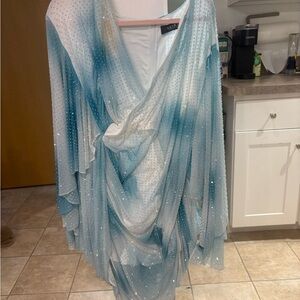 AKIRA Asymmetrical Teal and White Dress